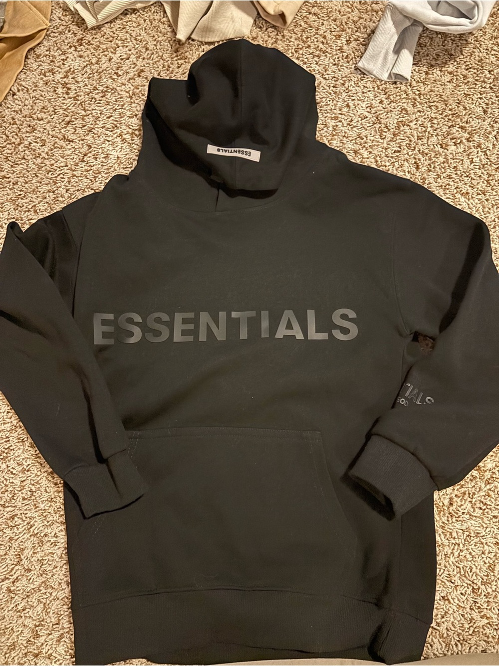 Essentials Black Hoodie with Tonal Logo
